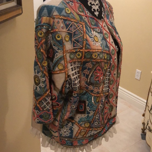 La Bellum Hillary Scott Bohemian Tapestry, ruffle hemmed, embellished Art Jacket - Picture 3 of 12
